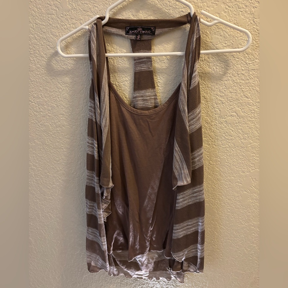 Almost Famous Brown and Cream Striped Racerback Tank Top